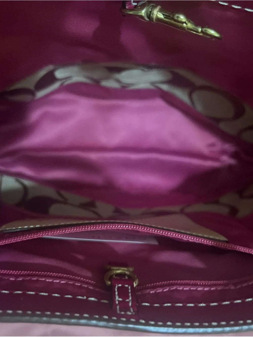 COACH Khaki & Pink Signature Stripe Tote